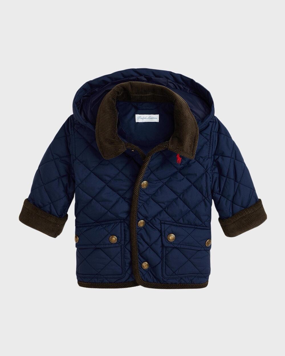 Polo Ralph Lauren Baby Boys Hooded Quilted Barn Jacket Navy Brown Corduroy 18M